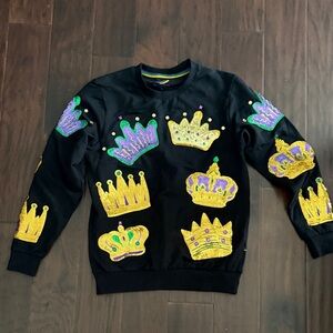 Mardi Gras Crown sparkle Embellished Black Sweatshirt small